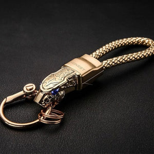 Creative Leopard Head Model Weave Keychains Key Holder Car Key Ring Chain Zinc Alloy Automobile Car Styling Car Accessories Gift