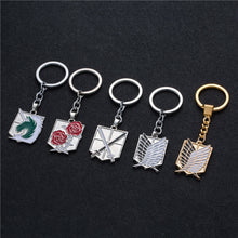 Load image into Gallery viewer, Hot Anime keychain Attack on Titans badge pendant necklace Stainless steel key chain holder cover charms for motorcycle car keys