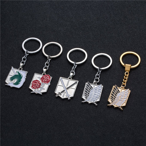 Hot Anime keychain Attack on Titans badge pendant necklace Stainless steel key chain holder cover charms for motorcycle car keys