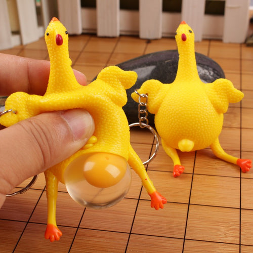 New Funny Spoof Tricky Gadgets Green Dinosaur Beans Toy Chicken Egg Laying Hens Crowded Stress Ball Keychain Keyring Relief Gift