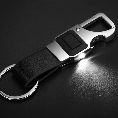 Car Keychain Multi-function Auto Key Ring With LED Lamp And Bottle Opener Zinc Alloy And PU Car Key Chain Automotive Car-styling