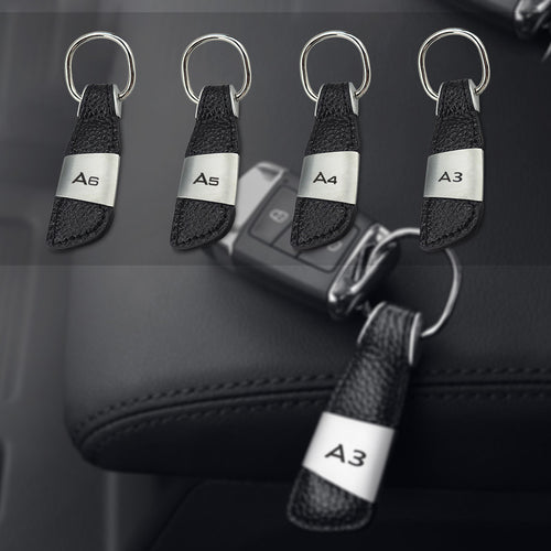 1PCS Car Emblem Badge Black Geniue Leather Key Chain Ring for Audi A3 A4 A5 A6 A8 TT Q5 Q7 Keychain Keyring Keyfob Car Styling