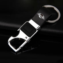 Load image into Gallery viewer, KUNBABY Metal Leather Car Key Chain Ring Holder With LED Bottle Opener Multifunctional Tool Opener Keychain For Mini Cooper