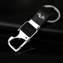 Load image into Gallery viewer, KUNBABY Metal Leather Car Key Chain Ring Holder With LED Bottle Opener Multifunctional Tool Opener Keychain For Mini Cooper