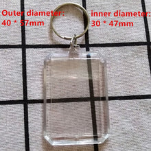 Load image into Gallery viewer, 50Pcs/lot Rectangle/Heart/Round Styles Transparent Blank Acrylic Insert Photo Picture Frame Keyring Keychain DIY Split Ring Gift