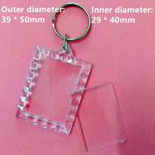 Load image into Gallery viewer, 50Pcs/lot Rectangle/Heart/Round Styles Transparent Blank Acrylic Insert Photo Picture Frame Keyring Keychain DIY Split Ring Gift