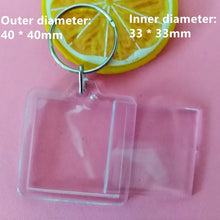 Load image into Gallery viewer, 50Pcs/lot Rectangle/Heart/Round Styles Transparent Blank Acrylic Insert Photo Picture Frame Keyring Keychain DIY Split Ring Gift