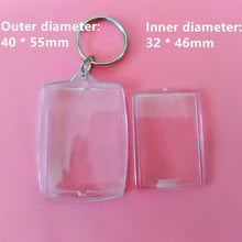 Load image into Gallery viewer, 50Pcs/lot Rectangle/Heart/Round Styles Transparent Blank Acrylic Insert Photo Picture Frame Keyring Keychain DIY Split Ring Gift