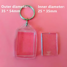 Load image into Gallery viewer, 50Pcs/lot Rectangle/Heart/Round Styles Transparent Blank Acrylic Insert Photo Picture Frame Keyring Keychain DIY Split Ring Gift
