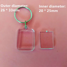 Load image into Gallery viewer, 50Pcs/lot Rectangle/Heart/Round Styles Transparent Blank Acrylic Insert Photo Picture Frame Keyring Keychain DIY Split Ring Gift
