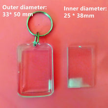 Load image into Gallery viewer, 50Pcs/lot Rectangle/Heart/Round Styles Transparent Blank Acrylic Insert Photo Picture Frame Keyring Keychain DIY Split Ring Gift